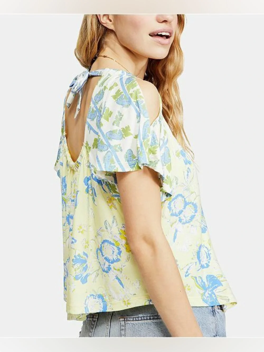 Free People Baja Babe Lemon Gelato Cold Shoulder Top  Size medium